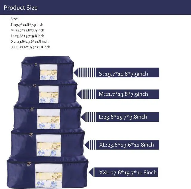 Alt view image 5 of 6 - Comforter Storage Bags Pack of 2,Pillow Beddings/Blanket Clothes Organizer Storage Containers with Zippers,Breathable and Moistureproof(Navy blue 2pcs, XXL)