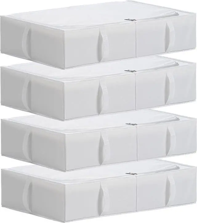 Main image of TYEERS Under Bed Storage Containers, Durable Fabric, Washable, Collapsible, Under Bed Storage Bins for Clothes, Blankets, Sheets, Shoes, 27.5x16.5x7 Inches, 4-Pack, White