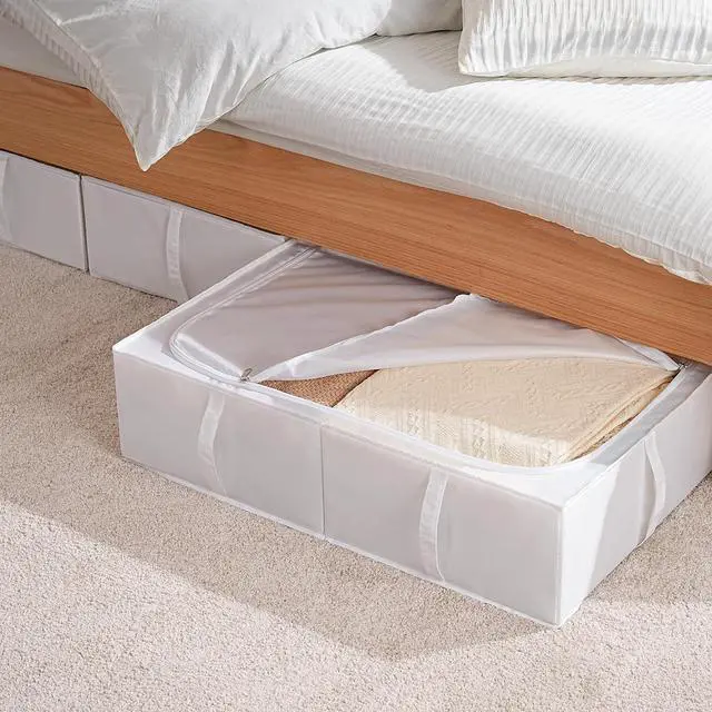 Alt view image 4 of 7 - TYEERS Under Bed Storage Containers, Durable Fabric, Washable, Collapsible, Under Bed Storage Bins for Clothes, Blankets, Sheets, Shoes, 27.5x16.5x7 Inches, 4-Pack, White