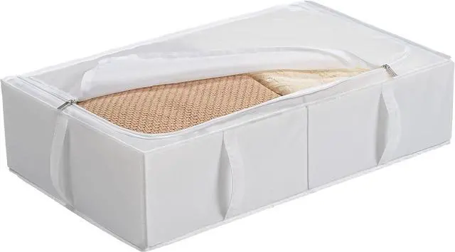 Alt view image 6 of 7 - TYEERS Under Bed Storage Containers, Durable Fabric, Washable, Collapsible, Under Bed Storage Bins for Clothes, Blankets, Sheets, Shoes, 27.5x16.5x7 Inches, 4-Pack, White