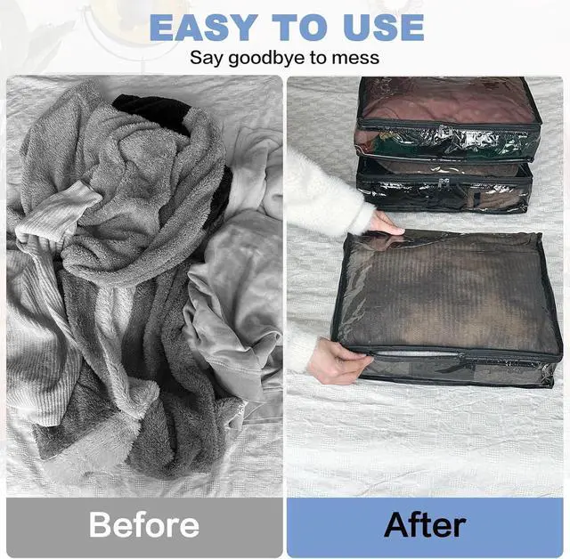 Alt view image 5 of 6 - Clear Zippered Storage Bags Plastic Sweater Storage Bags with Zipper 6 Packs Clothing Organizer for Blankets Linen Sweater Bed Sheet Quilt Clothes Pillow (12 x 12 x 12 Inch, Black)