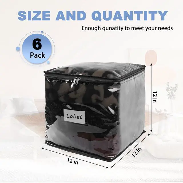 Alt view image 2 of 6 - Clear Zippered Storage Bags Plastic Sweater Storage Bags with Zipper 6 Packs Clothing Organizer for Blankets Linen Sweater Bed Sheet Quilt Clothes Pillow (12 x 12 x 12 Inch, Black)