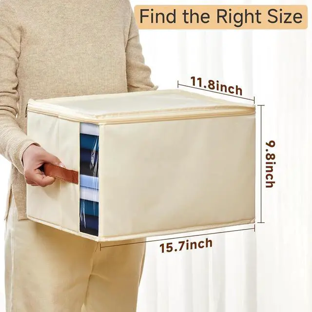 Alt view image 2 of 6 - Clothes Storage Bins with Sturdy Frames, Foldable Fabric Clothing Organizer Box for Moving, Sweater Storage Cube with Lids and Zipper, Linen Closet Storage Bags for Blankets, Clothes, Sheet