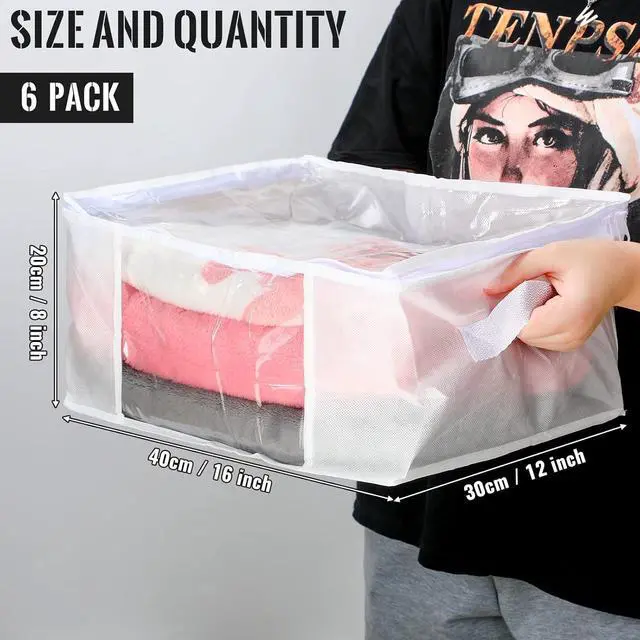 Alt view image 2 of 7 - 6 Pcs Clear Storage Bags Zippered Plastic Clothes Containers Case Fabric Blanket Organizer Large Storage Bins with Handles for Bedding Sheets Closet Blankets Toys(16 x 12 x 8 Inch,White)