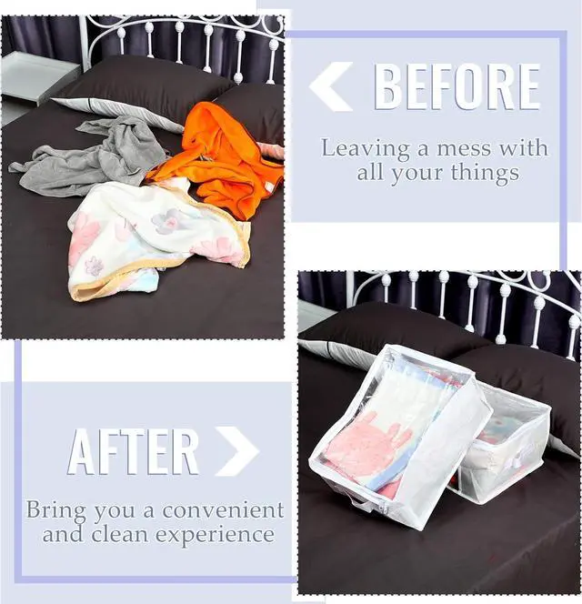 Alt view image 5 of 7 - 6 Pcs Clear Storage Bags Zippered Plastic Clothes Containers Case Fabric Blanket Organizer Large Storage Bins with Handles for Bedding Sheets Closet Blankets Toys(16 x 12 x 8 Inch,White)