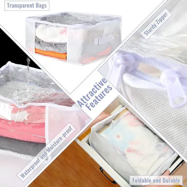 Alt view image 3 of 7 - 6 Pcs Clear Storage Bags Zippered Plastic Clothes Containers Case Fabric Blanket Organizer Large Storage Bins with Handles for Bedding Sheets Closet Blankets Toys(16 x 12 x 8 Inch,White)