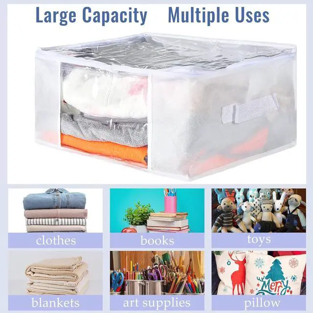 Alt view image 6 of 7 - 6 Pcs Clear Storage Bags Zippered Plastic Clothes Containers Case Fabric Blanket Organizer Large Storage Bins with Handles for Bedding Sheets Closet Blankets Toys(16 x 12 x 8 Inch,White)