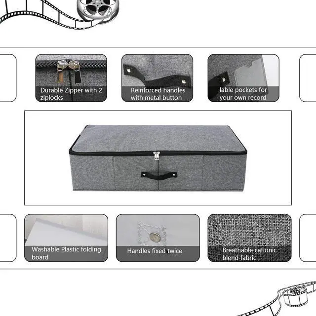 Alt view image 3 of 7 - 2PCS Foldable Under Bed Storage Box with Plastic Support Liner, Handles, Zipper lid, Blankets Clothes Comforters Storage Bin Organizer for Bedroom and Closet, 29×15×7inch, Black Grey