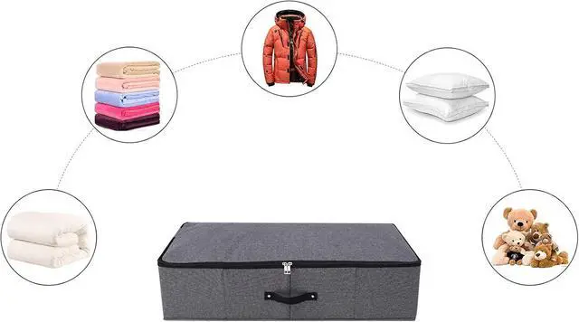 Alt view image 5 of 7 - 2PCS Foldable Under Bed Storage Box with Plastic Support Liner, Handles, Zipper lid, Blankets Clothes Comforters Storage Bin Organizer for Bedroom and Closet, 29×15×7inch, Black Grey