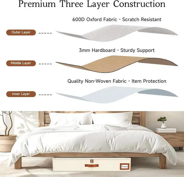 Alt view image 2 of 7 - Under Bed Storage Containers with Lid, 2 Pack Closet Organizers and Storage, Foldable Blanket Storage Bins, Underbed Storage for Clothes, Shoes, Bedding, Comforters, Dorm Room, Small Space