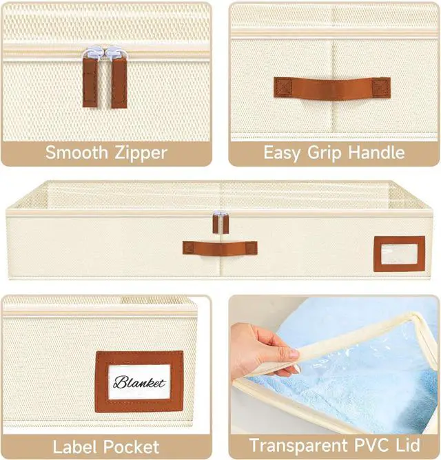 Alt view image 3 of 7 - Under Bed Storage Containers with Lid, 2 Pack Closet Organizers and Storage, Foldable Blanket Storage Bins, Underbed Storage for Clothes, Shoes, Bedding, Comforters, Dorm Room, Small Space
