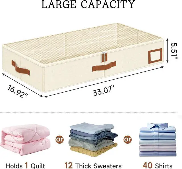 Alt view image 6 of 7 - Under Bed Storage Containers with Lid, 2 Pack Closet Organizers and Storage, Foldable Blanket Storage Bins, Underbed Storage for Clothes, Shoes, Bedding, Comforters, Dorm Room, Small Space
