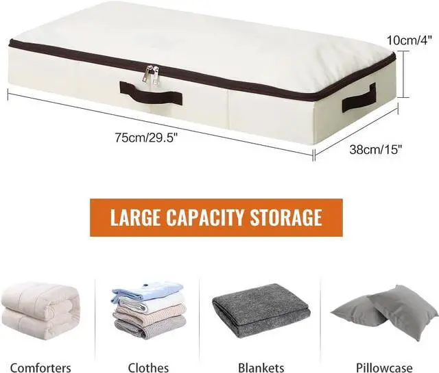 Alt view image 2 of 7 - 2Pcs Under-Bed Storage Bins with Sturdy Handles, Toy Storage Organizers, Clothes Storage, Rigid Folding Under Sofa Storage for Clothing, Quilts, Wrapping Paper (Beige, 29.5*15*4")