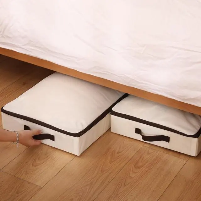 Alt view image 4 of 7 - 2Pcs Under-Bed Storage Bins with Sturdy Handles, Toy Storage Organizers, Clothes Storage, Rigid Folding Under Sofa Storage for Clothing, Quilts, Wrapping Paper (Beige, 29.5*15*4")