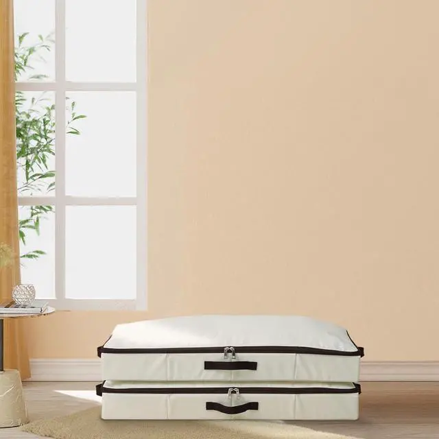 Alt view image 7 of 7 - 2Pcs Under-Bed Storage Bins with Sturdy Handles, Toy Storage Organizers, Clothes Storage, Rigid Folding Under Sofa Storage for Clothing, Quilts, Wrapping Paper (Beige, 29.5*15*4")