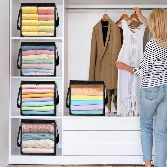 Alt view image 7 of 7 - 4 Packs Large Toy Storage Bins 12" Clear Zippered Storage Bags with Handles, Transparent PVC Storage Bags, Foldable Cube Storage Organizer for Building Blocks, Toys, Clothes,Towel, Kids Playroom