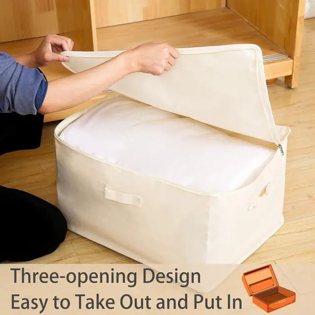 Alt view image 7 of 7 - Canvas Comforters Bags Closet Organizers and Storage for Quilts Clothes Organization Containers Bins with Sturdy Zipper, Clear Window 75L for Sweaters Blankets Storage Bedroom Collapsible