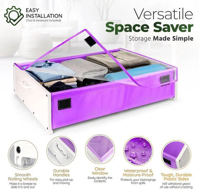 Alt view image 2 of 7 - Under Bed Storage with Wheels - Rolling Space Saver with Handles - Plastic Underbed Drawers for Shoes/Clothes - Wheeled Under Bed Storage Containers - Easy Access Organizer