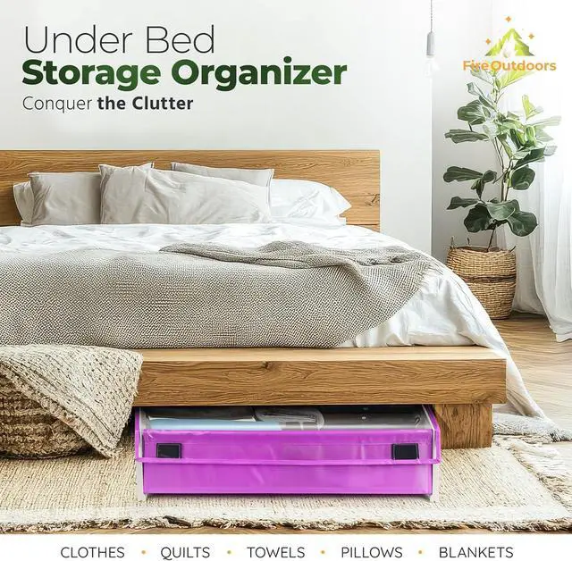 Alt view image 3 of 7 - Under Bed Storage with Wheels - Rolling Space Saver with Handles - Plastic Underbed Drawers for Shoes/Clothes - Wheeled Under Bed Storage Containers - Easy Access Organizer