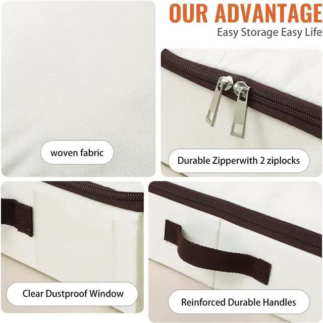 Alt view image 3 of 7 - 2Pcs Under-Bed Storage Bins with Sturdy Handles, Toy Storage Organizers, Clothes Storage, Rigid Folding Under Sofa Storage for Clothing, Quilts, Wrapping Paper (Beige, 29.5*15*4")