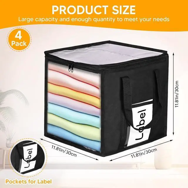 Alt view image 2 of 7 - 4 Packs Large Toy Storage Bins 12" Clear Zippered Storage Bags with Handles, Transparent PVC Storage Bags, Foldable Cube Storage Organizer for Building Blocks, Toys, Clothes,Towel, Kids Playroom