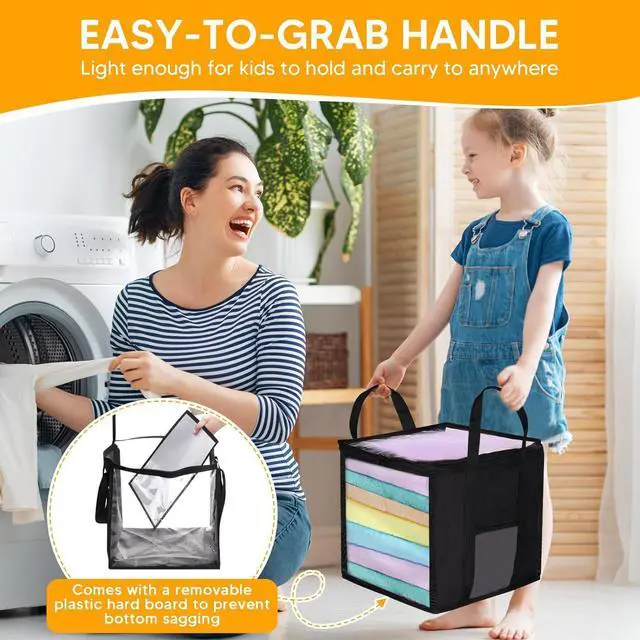 Alt view image 5 of 7 - 4 Packs Large Toy Storage Bins 12" Clear Zippered Storage Bags with Handles, Transparent PVC Storage Bags, Foldable Cube Storage Organizer for Building Blocks, Toys, Clothes,Towel, Kids Playroom