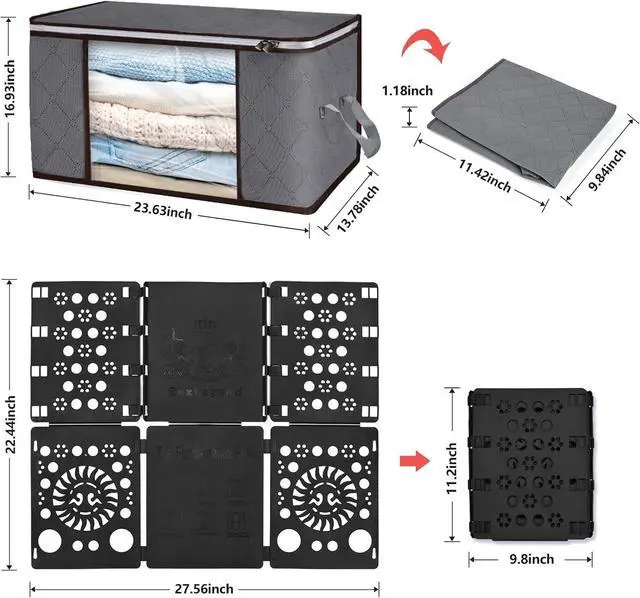 Alt view image 3 of 7 - BoxLegend Shirt Folder V3 and Clothes Storage Bags 90L 3 Pack Shirt Folding Board Easy and Fast Folding Clothes Folding Board Durable Clothes Storage with Handles for Clothing