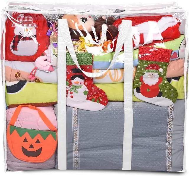 Main image of ProPik Clear Storage Bag Gift Wrap Clothes Organizer Big Zippered Christmas Decorations Storage Vinyl Bag for Under Bed Moving Bedding Linen Pillow Blanket Cloth Bag Reinforced Handles (White, 1)