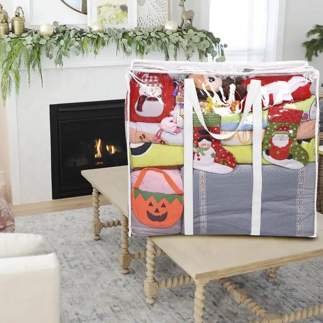 Alt view image 5 of 7 - ProPik Clear Storage Bag Gift Wrap Clothes Organizer Big Zippered Christmas Decorations Storage Vinyl Bag for Under Bed Moving Bedding Linen Pillow Blanket Cloth Bag Reinforced Handles (White, 1)