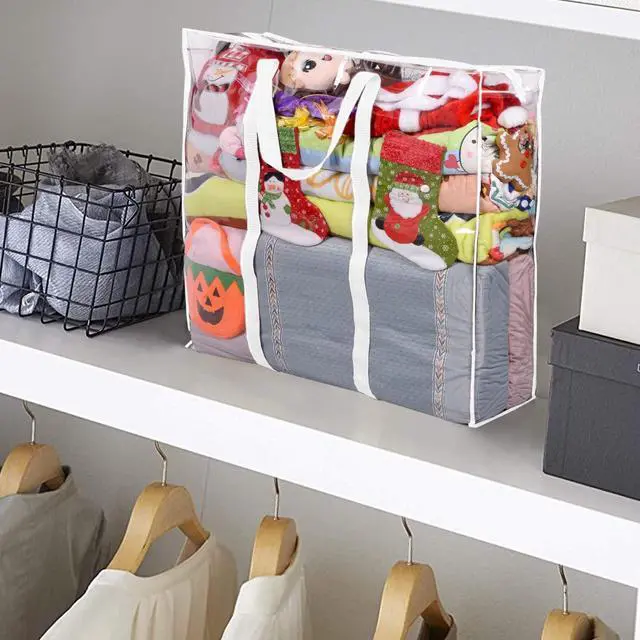Alt view image 7 of 7 - ProPik Clear Storage Bag Gift Wrap Clothes Organizer Big Zippered Christmas Decorations Storage Vinyl Bag for Under Bed Moving Bedding Linen Pillow Blanket Cloth Bag Reinforced Handles (White, 1)