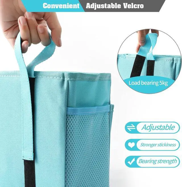 Alt view image 4 of 6 - Bunk Bed Organizer, Bedside Caddy Hanging Bed Organizer Storage Bag with 4 Pockets and 2 Hooks, for College Dorm Rooms Bed, Hospital Bed, Baby Bed Rails, 600D Oxford Cloth (Light Blue)