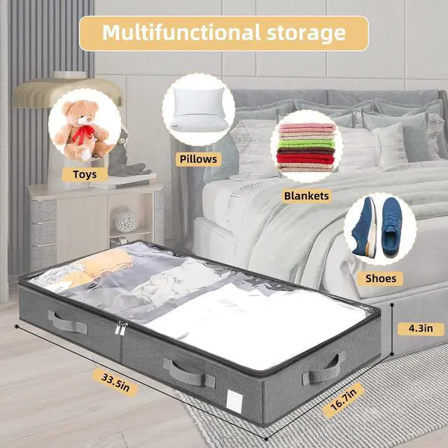 Alt view image 2 of 6 - Karida under bed storage,under bed storage containers,with Sturdy Sidewalls/Bottom and lids,for Clothes, Blanket, Pillows and Shoes underbed storage (Gray, 2 pcs)