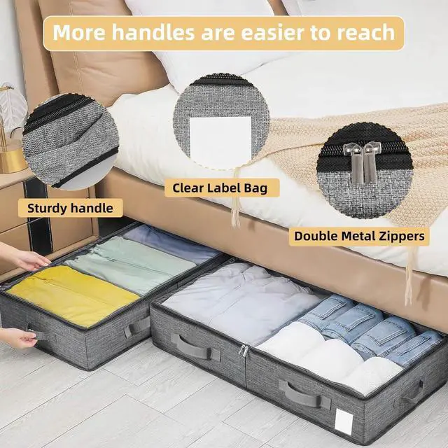 Alt view image 3 of 6 - Karida under bed storage,under bed storage containers,with Sturdy Sidewalls/Bottom and lids,for Clothes, Blanket, Pillows and Shoes underbed storage (Gray, 2 pcs)