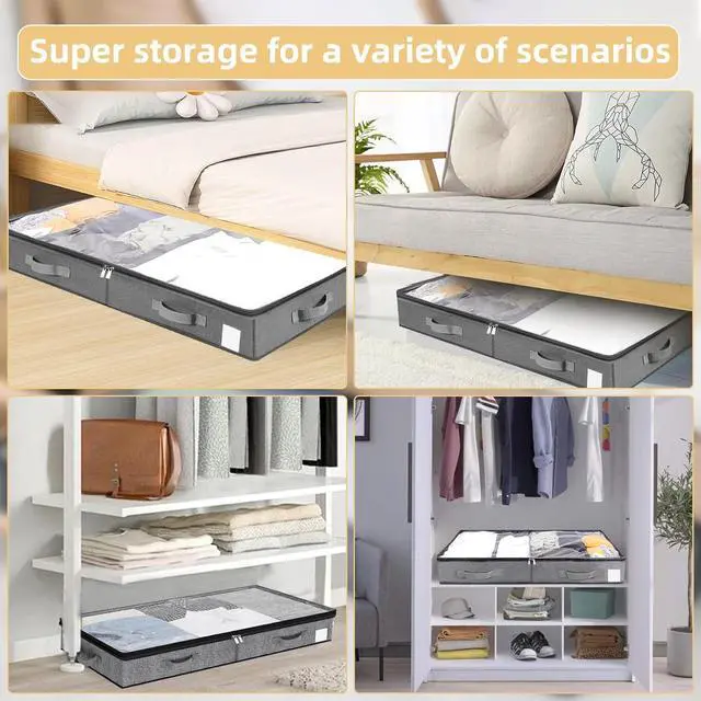 Alt view image 4 of 6 - Karida under bed storage,under bed storage containers,with Sturdy Sidewalls/Bottom and lids,for Clothes, Blanket, Pillows and Shoes underbed storage (Gray, 2 pcs)