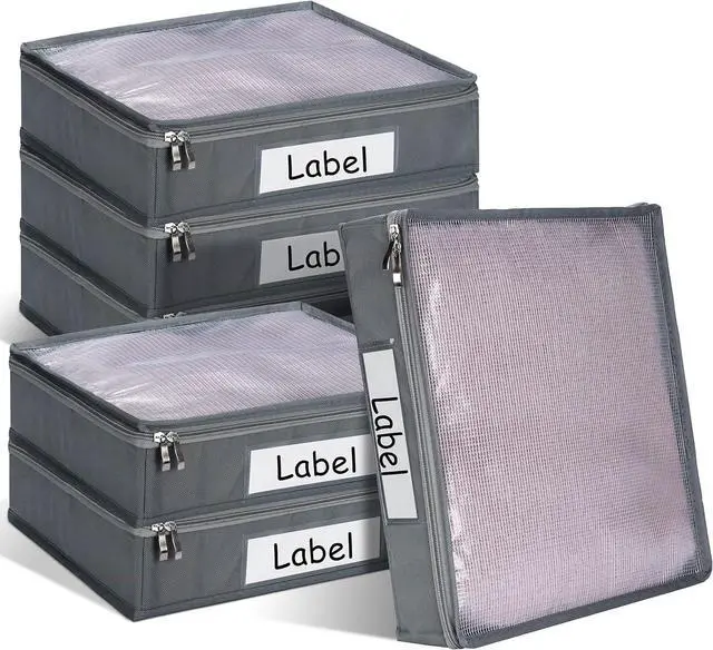 Main image of Panelee 6 Pcs 14 x 12 x 3 Inch Sweater Storage Bags Easy Gliding Zippered Sweater Package Organizer Closets Under The Bed Zippered Storage Bags with Label Pocket to Avoid Dust Dirt(Gray)