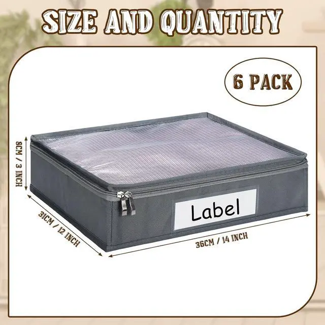 Alt view image 2 of 7 - Panelee 6 Pcs 14 x 12 x 3 Inch Sweater Storage Bags Easy Gliding Zippered Sweater Package Organizer Closets Under The Bed Zippered Storage Bags with Label Pocket to Avoid Dust Dirt(Gray)