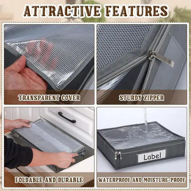 Alt view image 3 of 7 - Panelee 6 Pcs 14 x 12 x 3 Inch Sweater Storage Bags Easy Gliding Zippered Sweater Package Organizer Closets Under The Bed Zippered Storage Bags with Label Pocket to Avoid Dust Dirt(Gray)