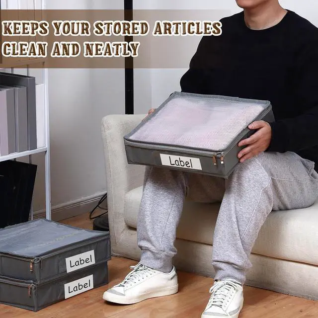 Alt view image 5 of 7 - Panelee 6 Pcs 14 x 12 x 3 Inch Sweater Storage Bags Easy Gliding Zippered Sweater Package Organizer Closets Under The Bed Zippered Storage Bags with Label Pocket to Avoid Dust Dirt(Gray)