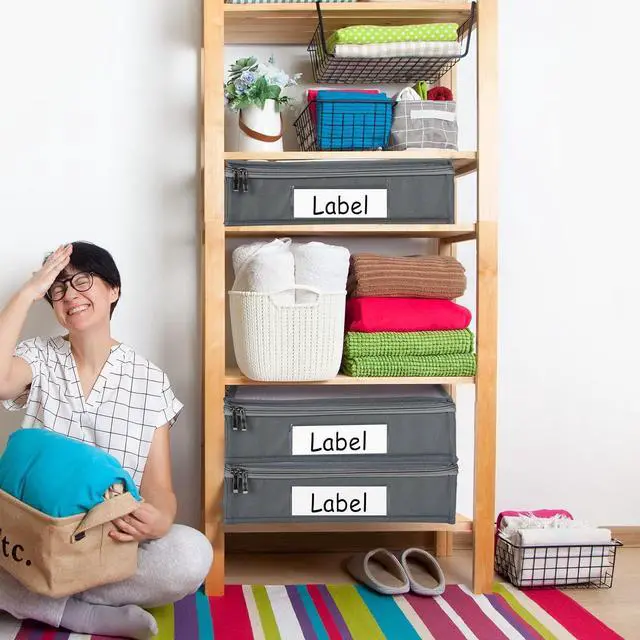 Alt view image 6 of 7 - Panelee 6 Pcs 14 x 12 x 3 Inch Sweater Storage Bags Easy Gliding Zippered Sweater Package Organizer Closets Under The Bed Zippered Storage Bags with Label Pocket to Avoid Dust Dirt(Gray)