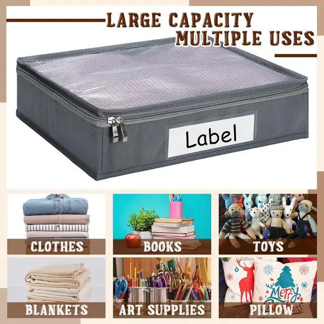Alt view image 7 of 7 - Panelee 6 Pcs 14 x 12 x 3 Inch Sweater Storage Bags Easy Gliding Zippered Sweater Package Organizer Closets Under The Bed Zippered Storage Bags with Label Pocket to Avoid Dust Dirt(Gray)