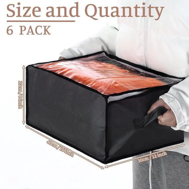Alt view image 2 of 7 - 6 Pcs Clear Storage Bags Zippered Plastic Clothes Containers Case Fabric Blanket Organizer Large Storage Bins with Handles for Bedding Sheets Closet Blankets Toys(16 x 12 x 8 Inch,Gray)