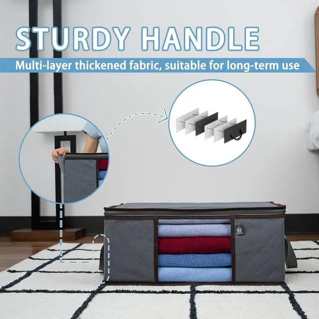 Alt view image 2 of 7 - VENO 3 Pack Medium Clothes Storage Bag Organizer with Reinforced Handle Thick Fabric for Comforters, Blankets, Bedding, Foldable with Sturdy Zipper, Clear Window, Grey, Reusable (9.5 Gallon)