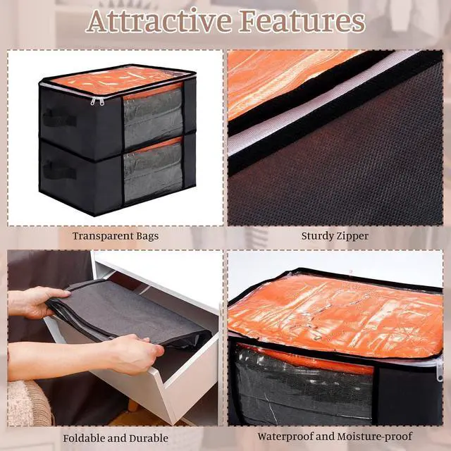 Alt view image 3 of 7 - 6 Pcs Clear Storage Bags Zippered Plastic Clothes Containers Case Fabric Blanket Organizer Large Storage Bins with Handles for Bedding Sheets Closet Blankets Toys(16 x 12 x 8 Inch,Gray)