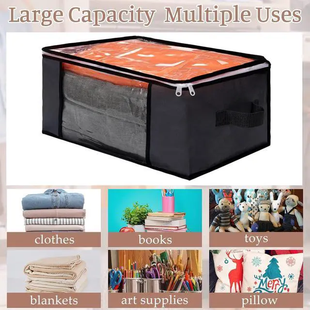 Alt view image 7 of 7 - 6 Pcs Clear Storage Bags Zippered Plastic Clothes Containers Case Fabric Blanket Organizer Large Storage Bins with Handles for Bedding Sheets Closet Blankets Toys(16 x 12 x 8 Inch,Gray)