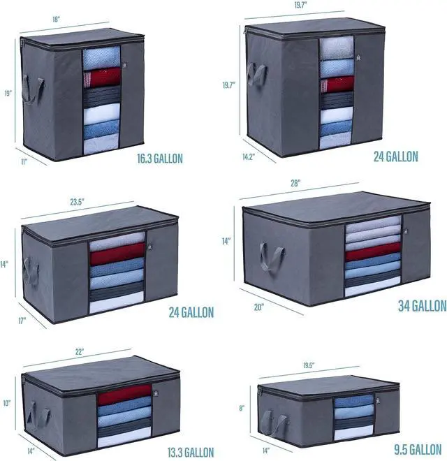 Alt view image 5 of 7 - VENO 3 Pack Medium Clothes Storage Bag Organizer with Reinforced Handle Thick Fabric for Comforters, Blankets, Bedding, Foldable with Sturdy Zipper, Clear Window, Grey, Reusable (9.5 Gallon)