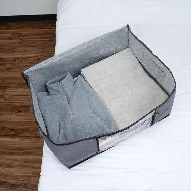 Alt view image 7 of 7 - VENO 3 Pack Medium Clothes Storage Bag Organizer with Reinforced Handle Thick Fabric for Comforters, Blankets, Bedding, Foldable with Sturdy Zipper, Clear Window, Grey, Reusable (9.5 Gallon)