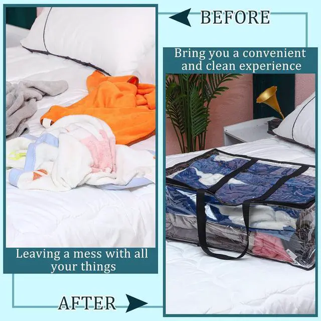 Alt view image 6 of 7 - 8 Pcs Clear Zippered Storage Bags Closet Organizer Vinyl Bag with Reinforced Handle Clothes Storage Organizer Transparent Moving Bags Totes for Bedding Linen. (60 L, 23.6x16.5x9.5 In, Clear, Black)