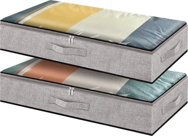 Main image of Underbed Storage Containers, Underbed Clothes Organizer Bins with Sturdy zipper, Foldable Under the Bed Storage Bags for Organizing Clothes, Shoes, Blankets, Quilts, Toys, 2 Pack Grey