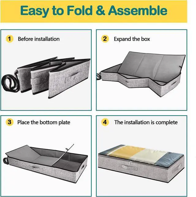 Alt view image 3 of 7 - Underbed Storage Containers, Underbed Clothes Organizer Bins with Sturdy zipper, Foldable Under the Bed Storage Bags for Organizing Clothes, Shoes, Blankets, Quilts, Toys, 2 Pack Grey