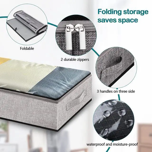 Alt view image 4 of 7 - Underbed Storage Containers, Underbed Clothes Organizer Bins with Sturdy zipper, Foldable Under the Bed Storage Bags for Organizing Clothes, Shoes, Blankets, Quilts, Toys, 2 Pack Grey